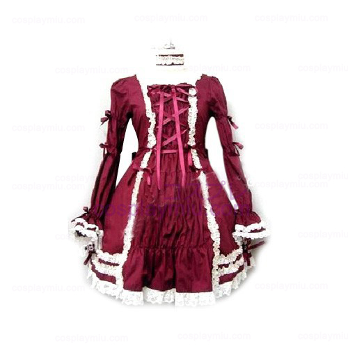 Elegant Burgundy Long-sleeved Kjoler Lolita Cosplay Kostumer