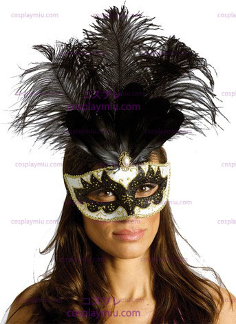 Carnival Maske Big Feather Bk/Sv