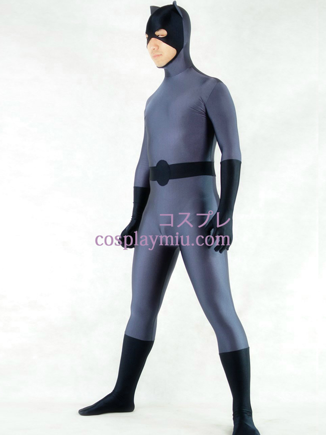 Grå og sort Lycra Spandex Batman Superhero Zentai Suit