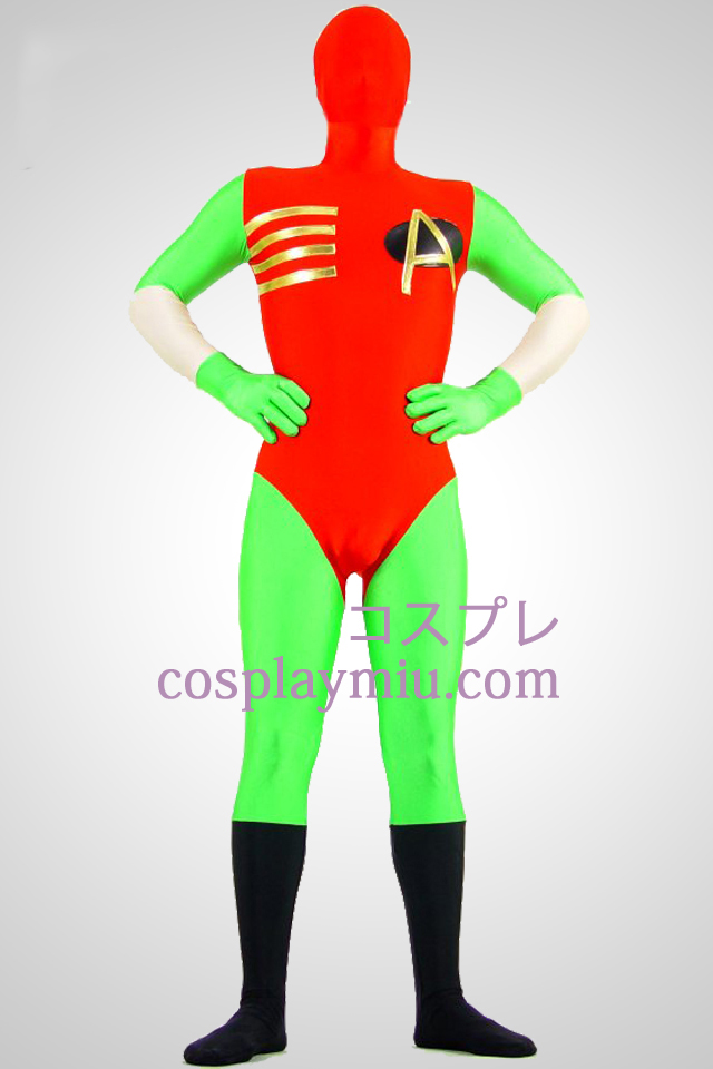 Grøn og rød Lycra Spandex Zentai Suit