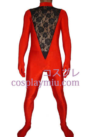 Rød Sort Lycra Lace Zentai Suit