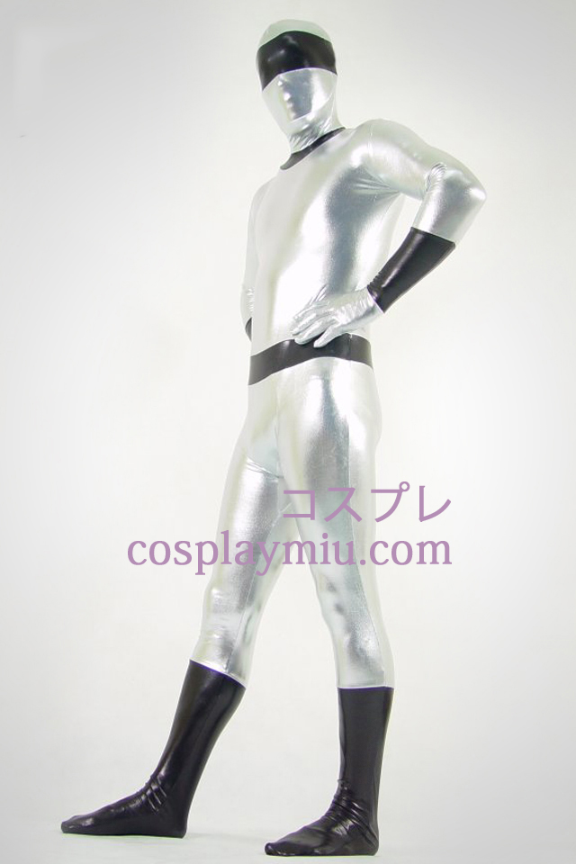 Sølv og sort Shiny Metallic Zentai Suit