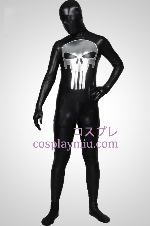 Black Shiny Metallic Punisher Mønster Zentai Suit