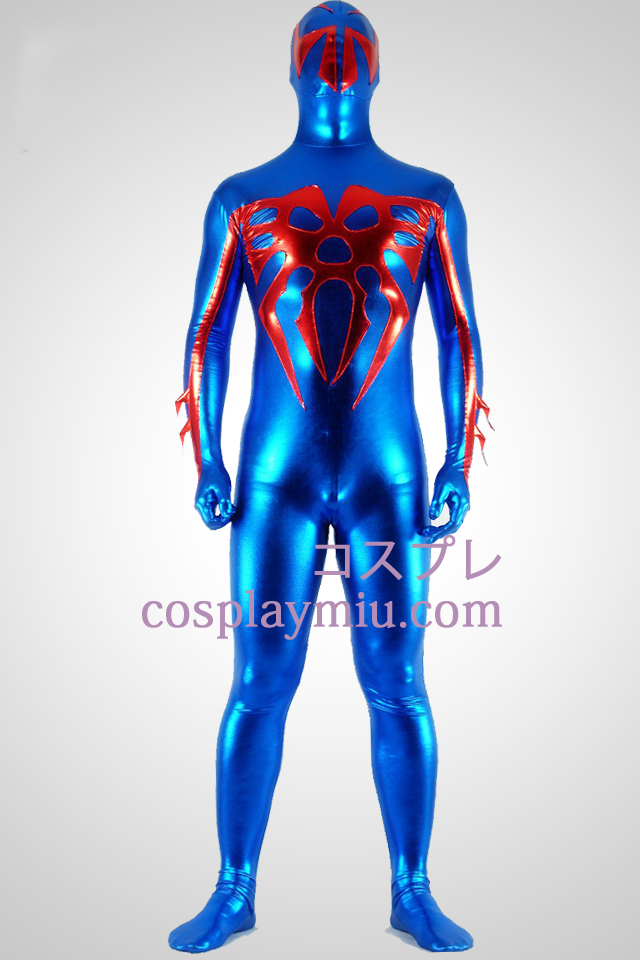 Shiny Metallic Blå og Rød Spider Superhero Zentai Suit