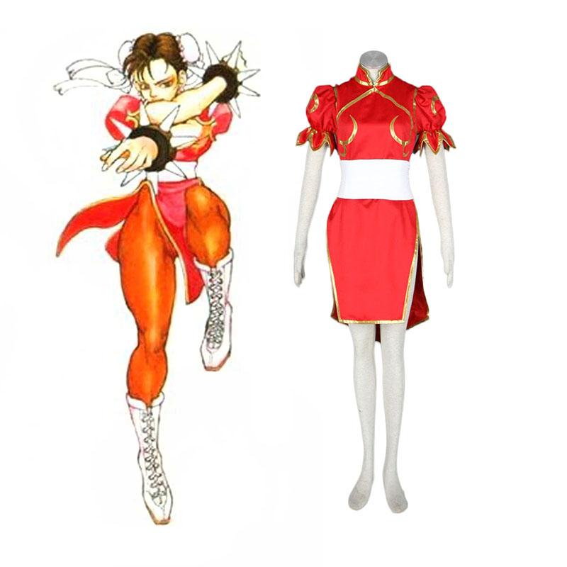 Street Fighter Chun-Li 4 Rød Cosplay Kostumer Danmark Butik