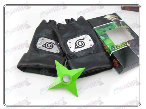 Naruto Konoha læderhandsker + Grøn shuriken (tredelt)