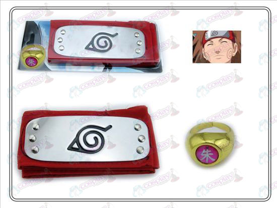 Naruto Konoha rød pandebånd + Fem Zhu Zi Ring
