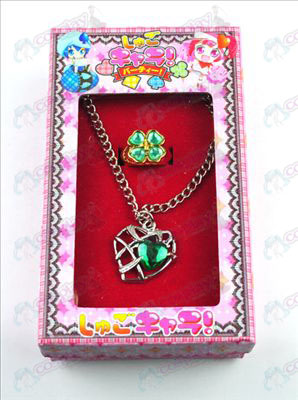 Shugo Chara! Tilbehør hjerteformede halskæde + ring (grøn)