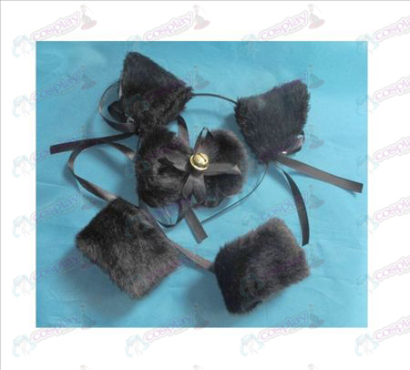 Skub klokke kat ører + sort slips + elastisk armbånd