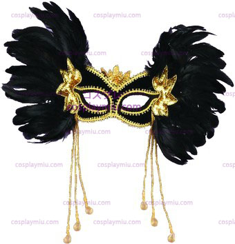 Venetian Maske Sort W Feathers