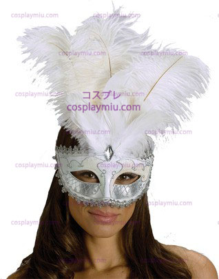 Carnival Maske Big Feather Wt/Sv