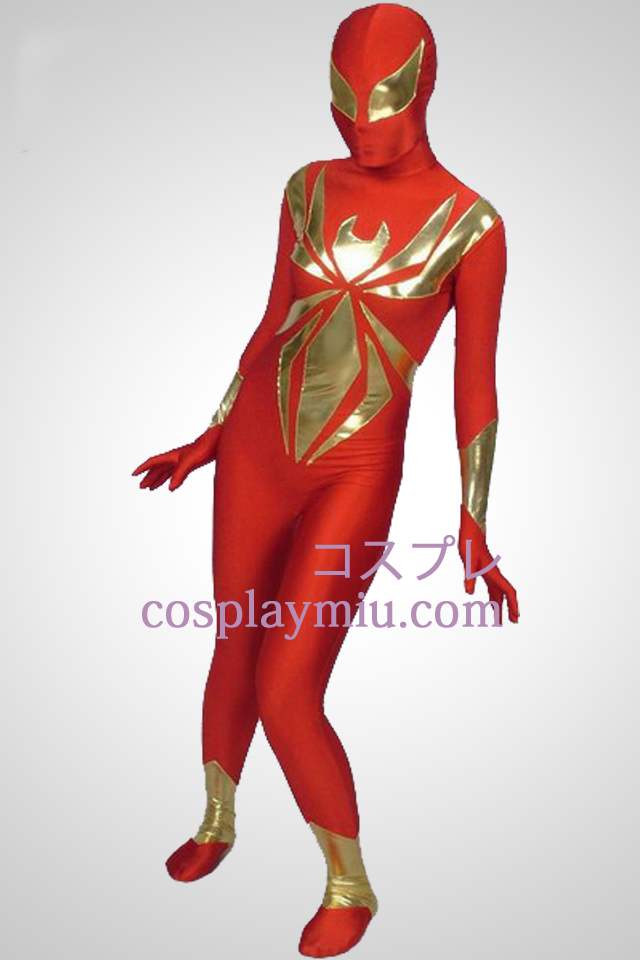 Red Lycra Og Shiny Metallic Piece Sammen Superhero Zentai Suit