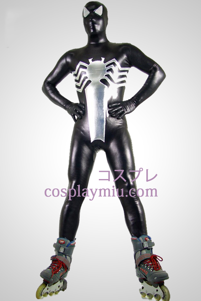 Sort og sølv Spiderman Shiny Metallic Superhero Zentai Suit