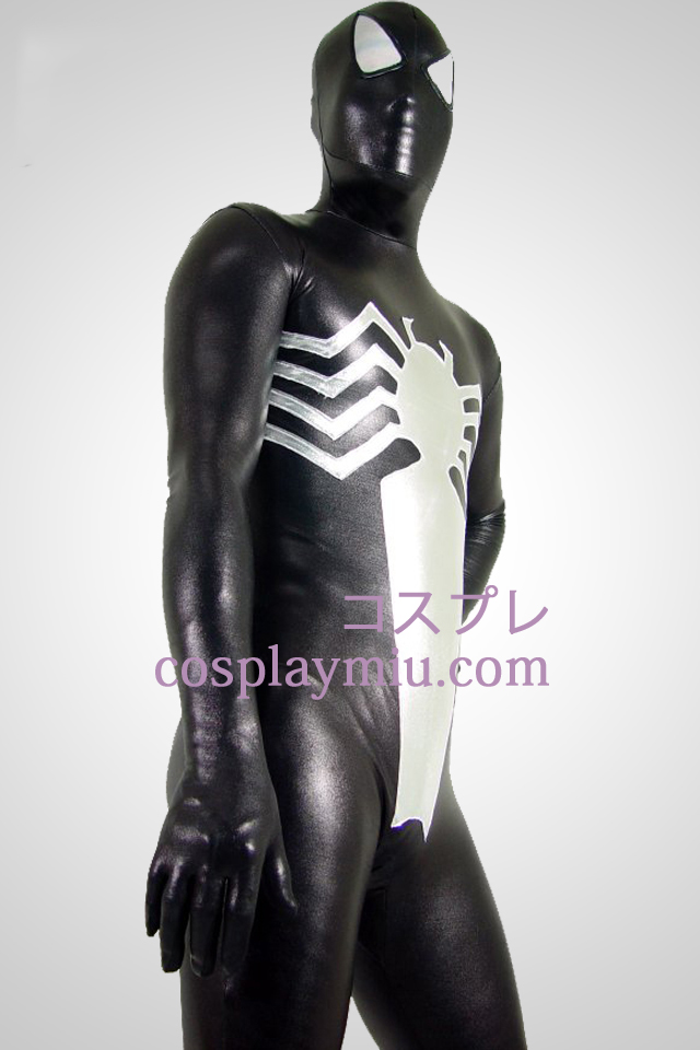 Sort og sølv Spiderman Shiny Metallic Superhero Zentai Suit