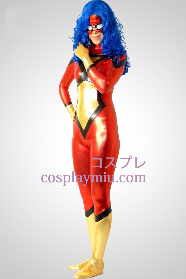 Spider-Kvinder Jessica Drew Shiny Metallic Superhero Zentai Suit