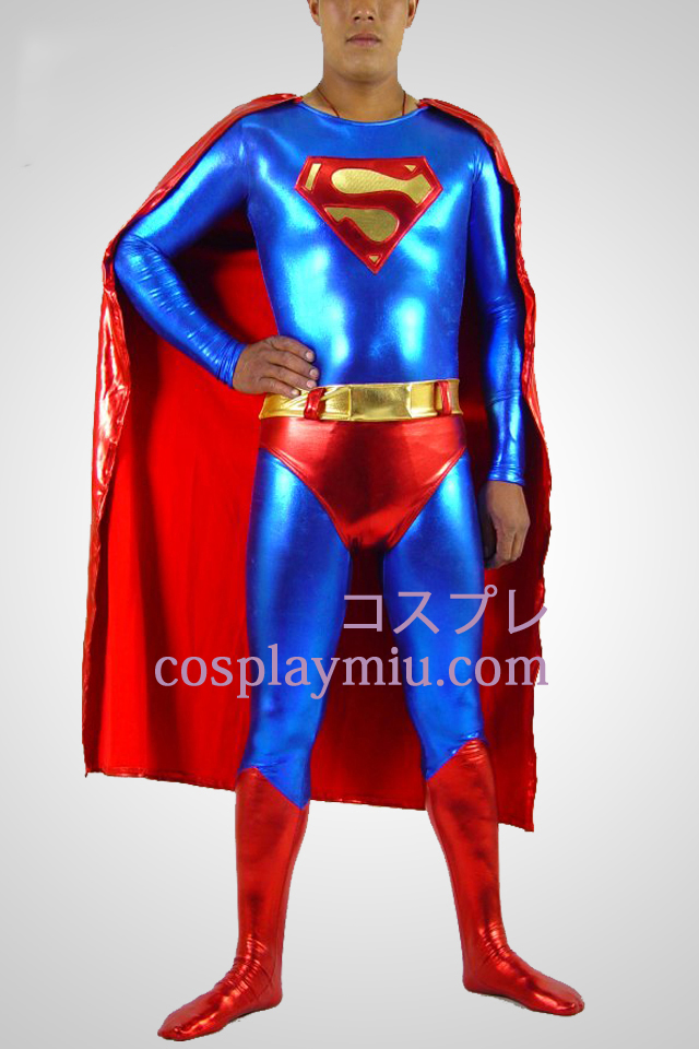Blå og rød Superman Shiny Metallic Superhero catsuit