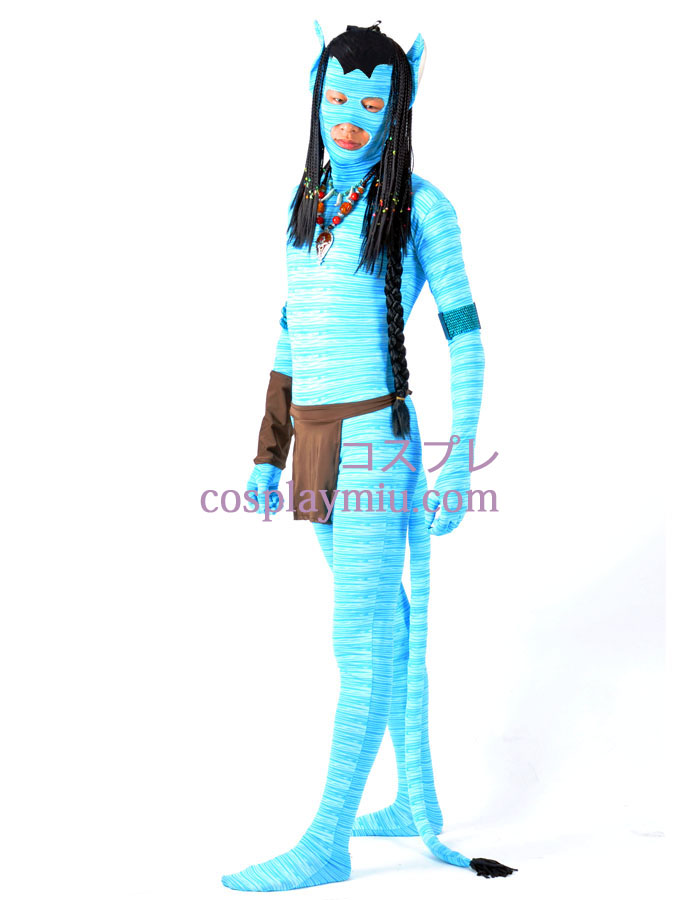Blå Avatar Lycra Spandex Superhero Zentai med paryk og tilbehør