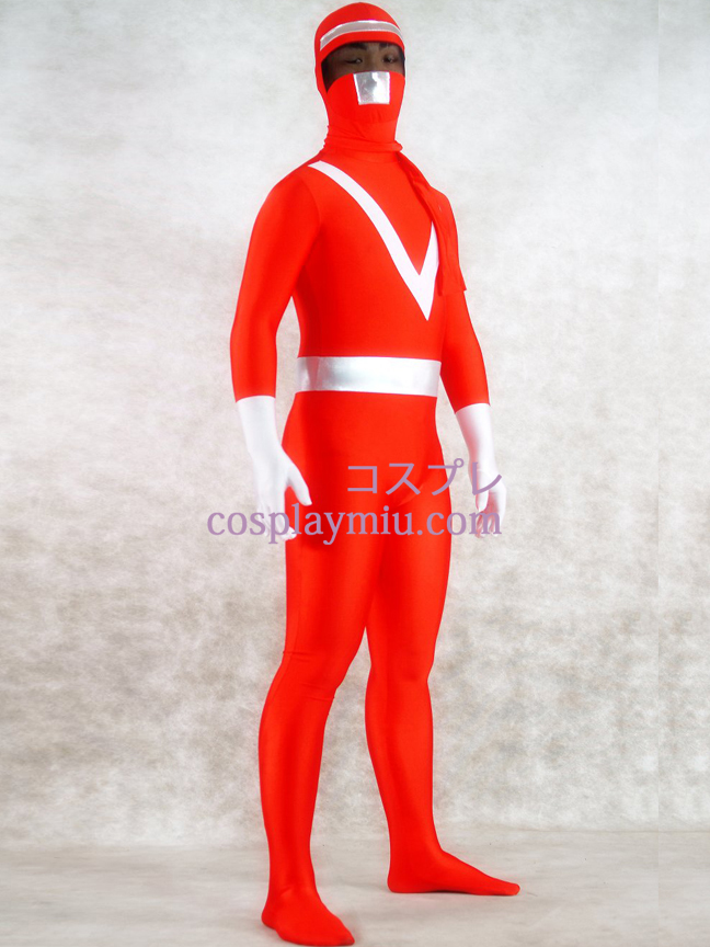 Red Lycra Spandex og splint Shiny Metallic Zentai Suit