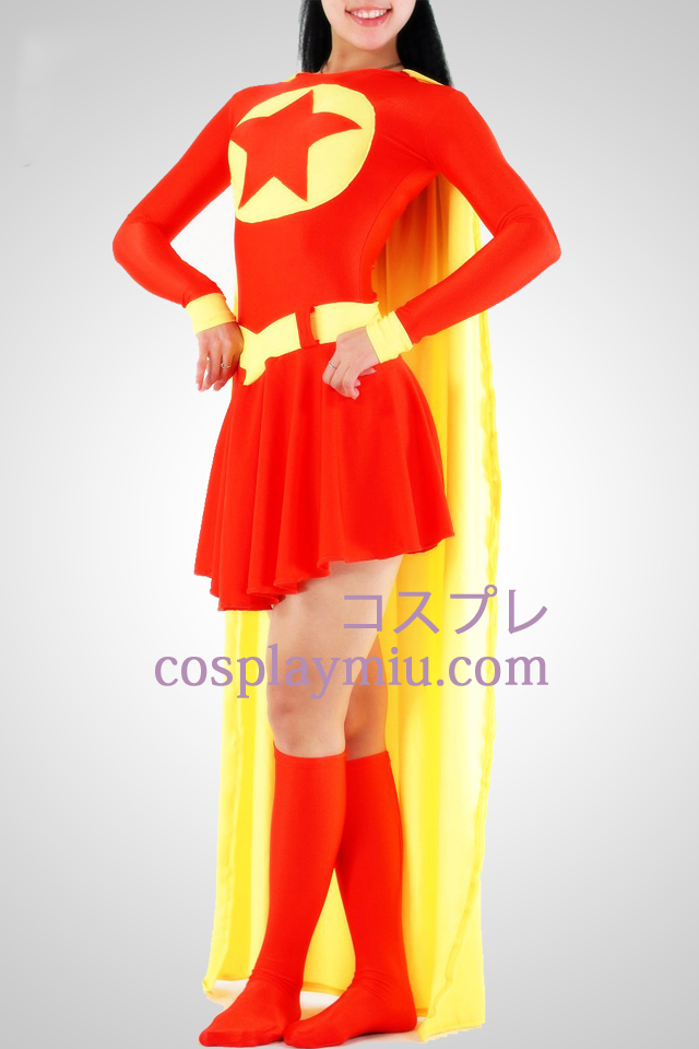 Rød og gul Super Woman Lycra Superhero catsuit