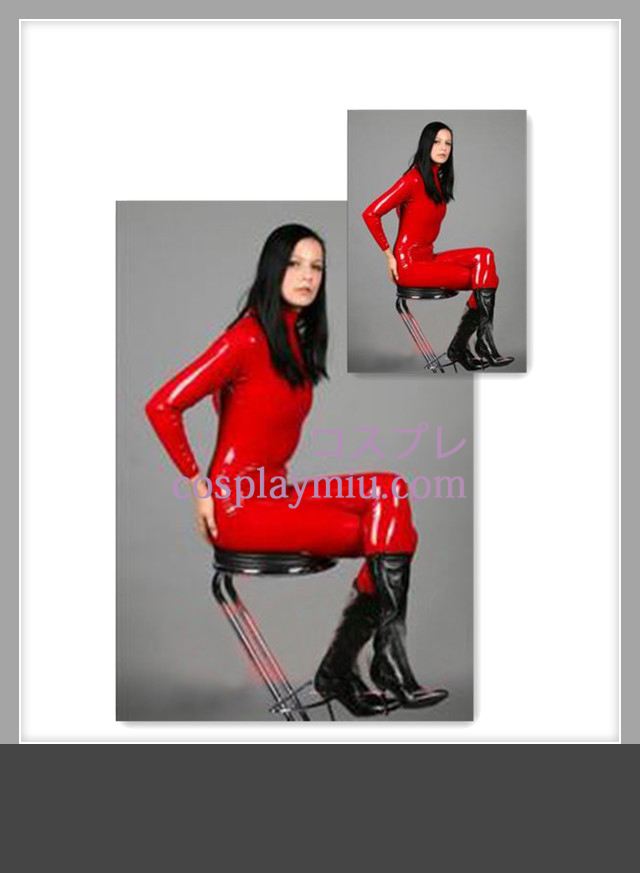 Red Full Body Overdækket Lange ærmer Kvinde Latex Costume