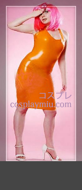 Orange Ærmeløs Kvinde Latex Dress