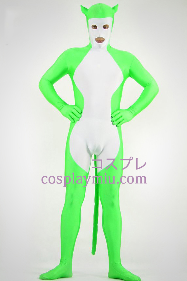 Grøn og hvid Shiny Metallic Zentai Suit