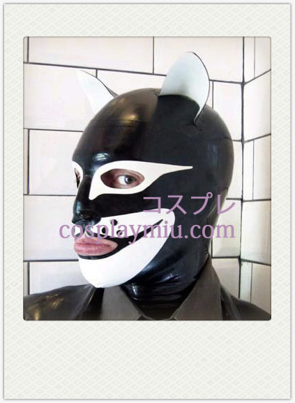 Black and White doglike SM Latex Maske med åbne øjne og mund