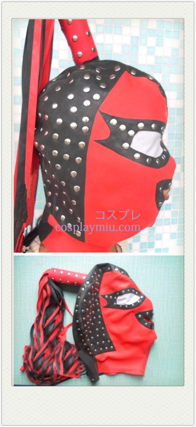 Red Black og sømformede SM Latex Maske med Horsetail