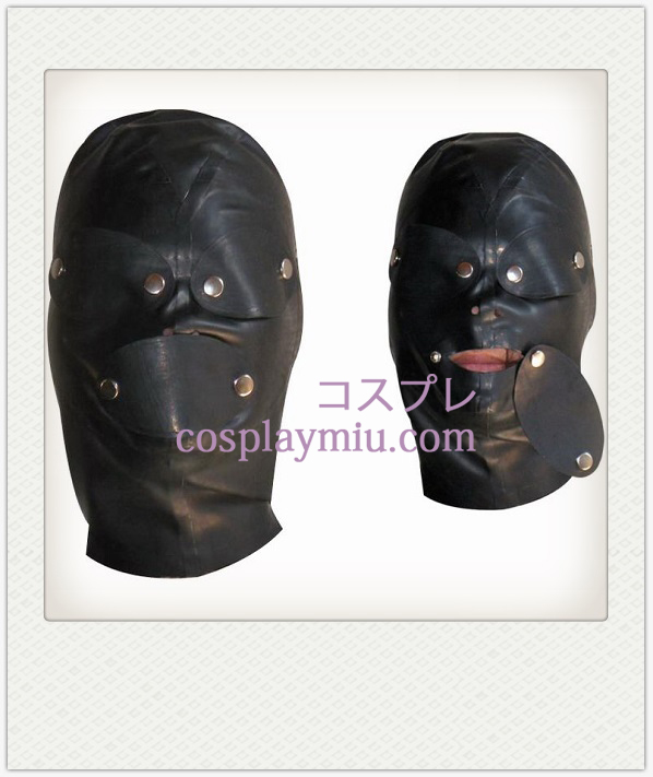 Black Full Face Overdækket Latex Maske med flytbare eyeshade og Mouth-muffelen
