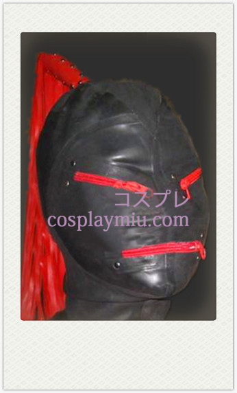 Sort Latex Maske med Red Wig, med lynlås øjne og mund