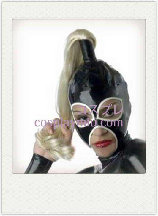 Black Female Latex Maske med Wig, åbne øjne og mund