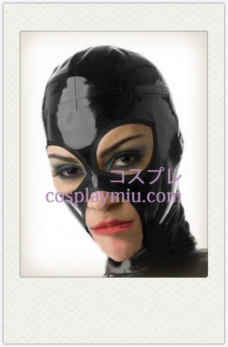 Shiny Black Female Latex Maske med åbne øjne og mund