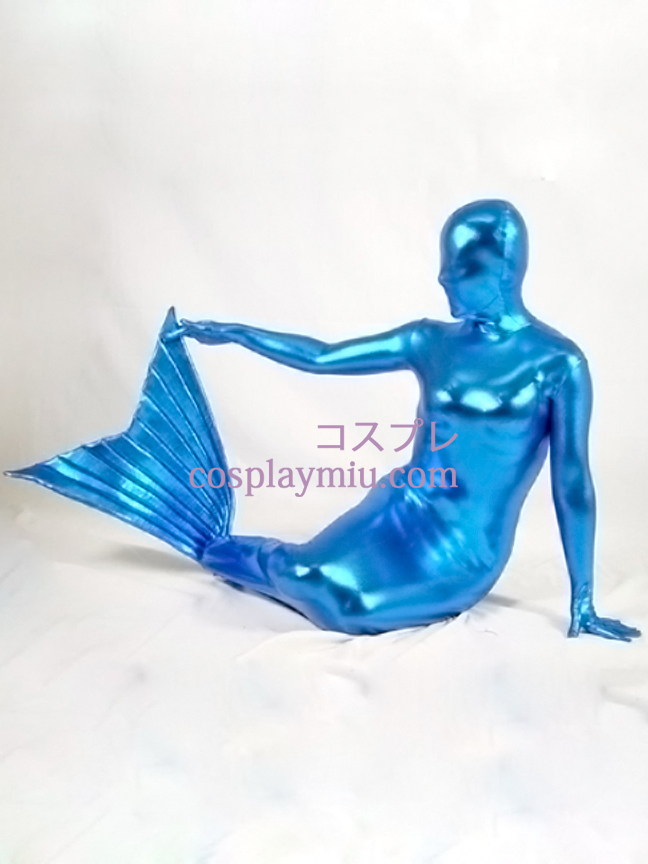 Blå Shiny Metallic Mermaid Zentai Suit