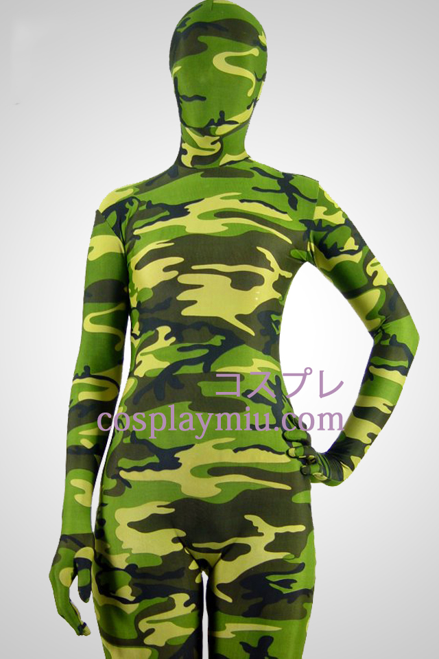 Grøn Kamouflage Partten Spandex Zentai Suit