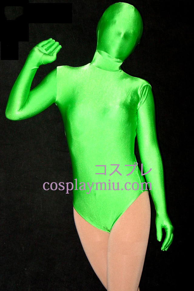 Green Lycra Spandex catsuit med hætte