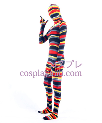 Stribet Multi-farve Lycra Zentai Suit
