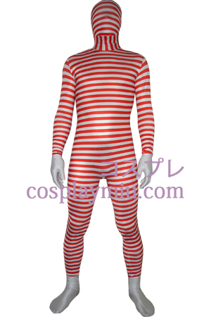 Rød hvid stribet Spandex Lycra Zentai Suit