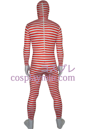 Rød hvid stribet Spandex Lycra Zentai Suit