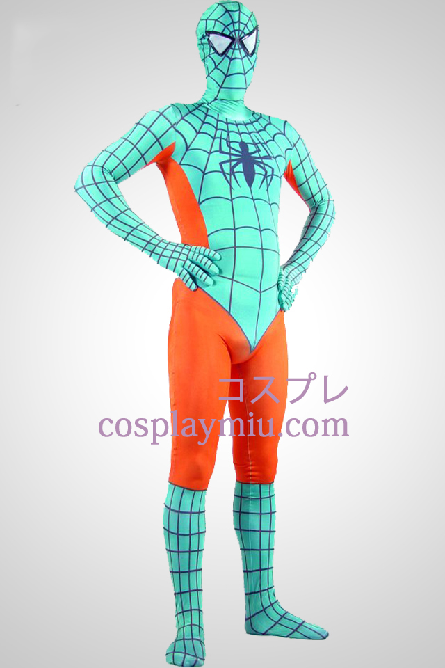 Lys grøn og orange Lycra Spandex Spiderman Zentai Suit