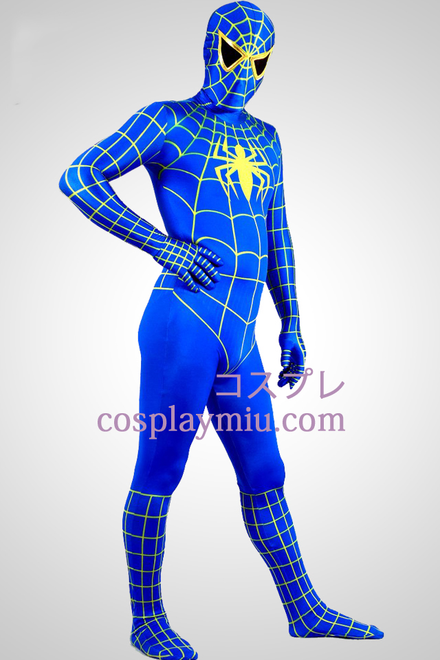 Blå og gul Lycra Spandex Spiderman Superhero Zentai Suit