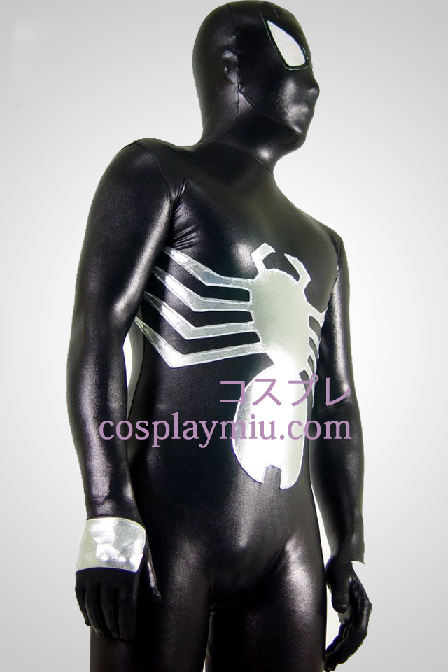Sort og sølv Shiny Metallic Spiderman Superhero Zentai