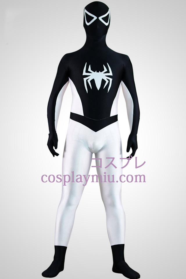 Halvdelen Hvid Halv Sort Spiderman Superhero Zentai Suit