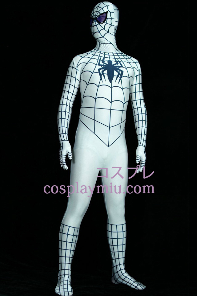 Hvid og sort Lycra Spandex Spiderman Superhero Zentai Suit