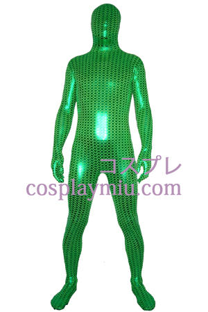 Grøn Digital Print Shiny Metallic Zentai Suit