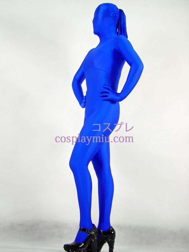 Blå Lycra Spanex Kvinde Zentai med hår